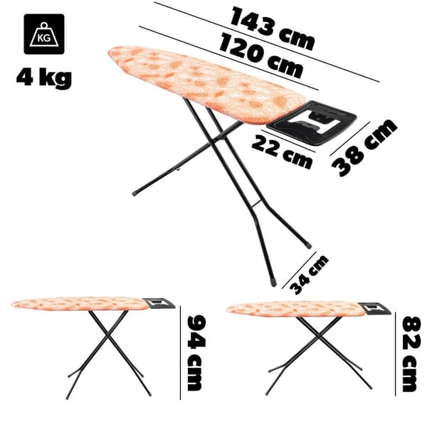 KADAX Strygebræt 120x38cm Stor Bred Bordplade Foldbar Strygejernholder