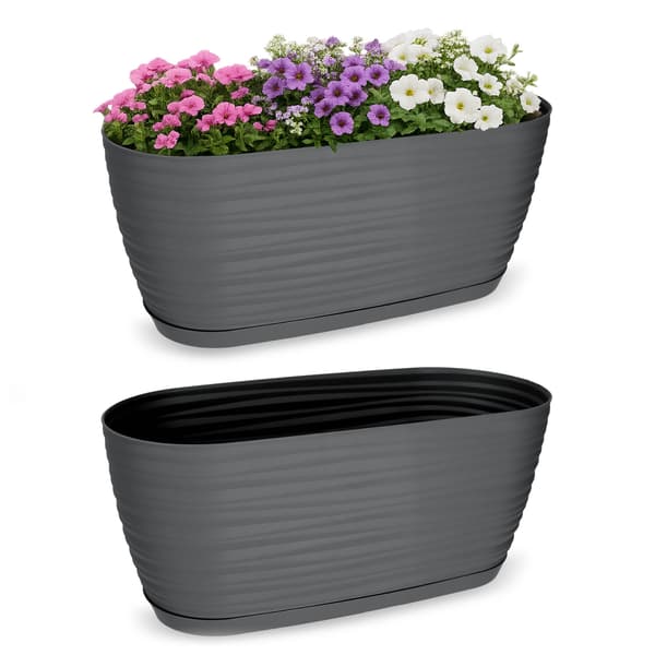 KADAX Urtepotte 27cm Oval Plastik Urtepotte Antracit