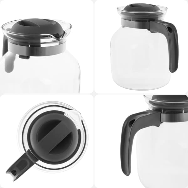 KADAX Glaskanna med te och kaffe 1,5 l värmebeständig för drycker med lock grå