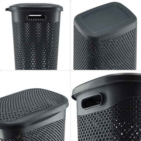 KADAX Tvättkorg med lock, stor plastbehållare, 55 l, grå