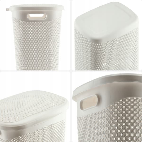 KADAX Tvättkorg med lock, stor plastbehållare, 55 l, vit