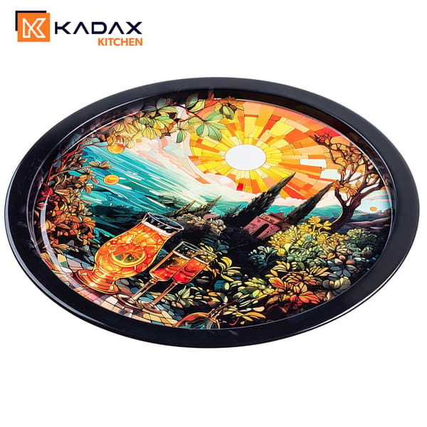 KADAX Dekorativ serveringsbakke rund metal stor cocktailbakke 32,5 cm