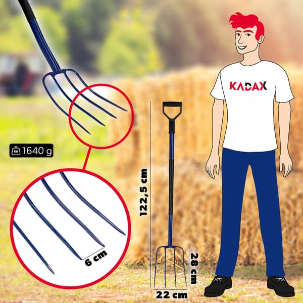 KADAX havegaffel 4-grenet metal til høkompost 130 cm