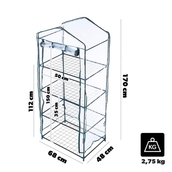 KADAX Mini balkondrivhus med hylder, 4 hylder, 170 x 68 x 48 cm