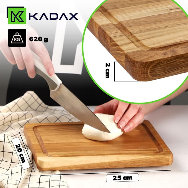 KADAX Træskærebræt til Køkken 25x20cm til Servering, Massiv Eg
