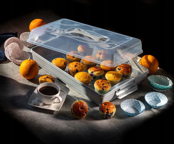 KADAX Plastbehållare för kakor, bakverk, kakask, rektangulär, stor