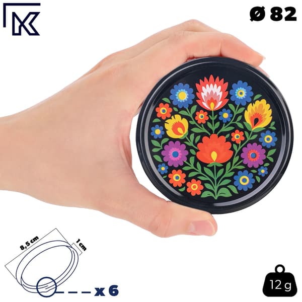KADAX Wieczko fi82 czarne kwiaty łowickie FOLK-01