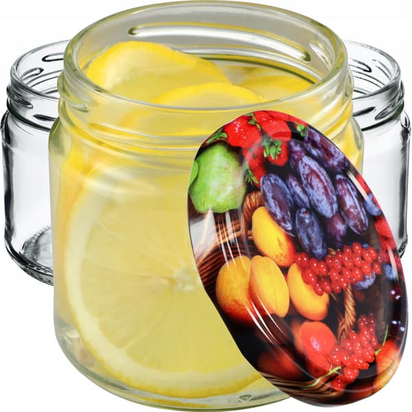 KADAX Lerma säilöntäpurkit 200ml 10kpl 66mm + "Fruit" kannet