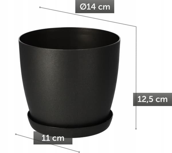 KADAX Urtepotte med Underkop Plastikpotte 14cm Låg Blomster Grafit Mat