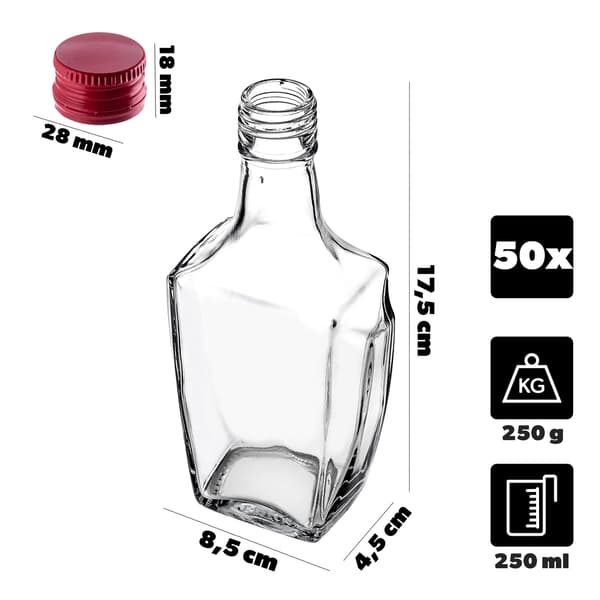 KADAX Lasipullo Tinktuuralle 250ml Punaisella korkilla 50kpl.