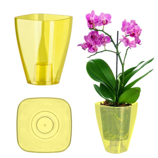 KADAX Urtepotteskjuler til Orkideer, Blomsterstativ, Plastikplanter, Gul, Ensfarvet, 9 cm