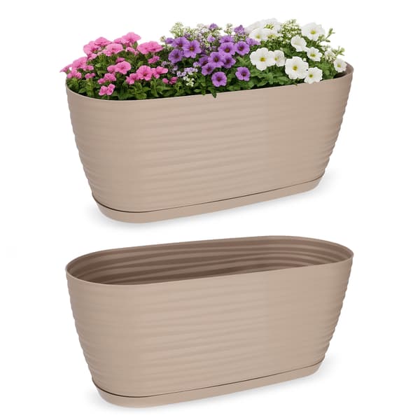 KADAX-kukkaruukku 27 cm soikea muoviruukku beige