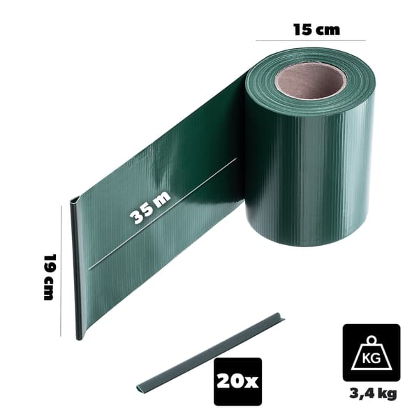 KADAX Hegnsafdækningstape til hegnspaneler, Hegn, UV-beskyttelse, 20 klips, 19x35M