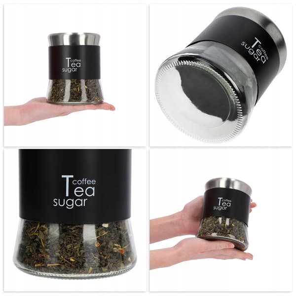 KADAX Te Kaffe Socker Glas Matbehållare med Lock 750 ml Svart