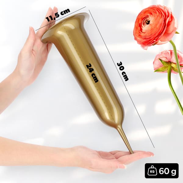 KADAX Vaseflaske til kirkegård 31 cm kunstige blomster hamret guldspids