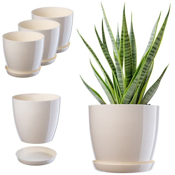 KADAX Urtepotte, Urtepottedæksel, 23 cm, Blomsterfod, Cremefarvet Plast, 3 stk.
