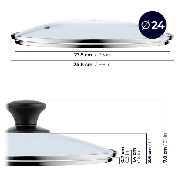 KADAX Glaslåg 24 cm Universal Varmebestandigt Gryde- og Pandedæksel