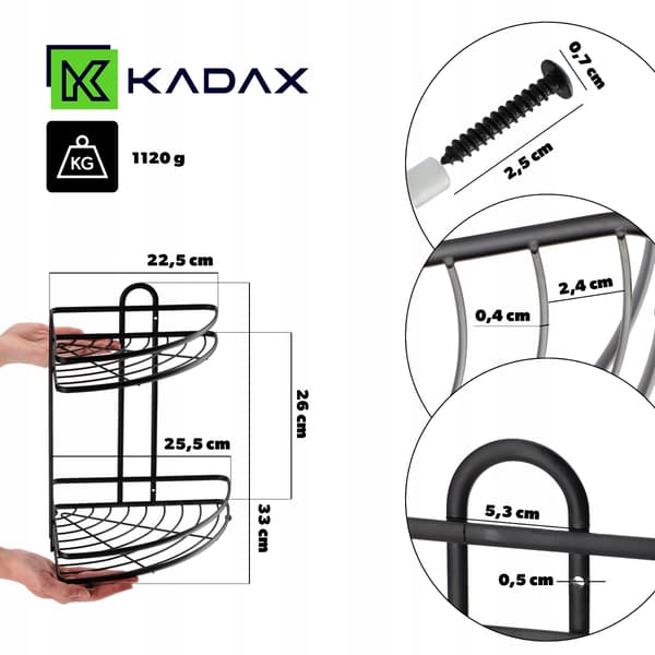 KADAX Sort hjørnehylde til badeværelse, metal