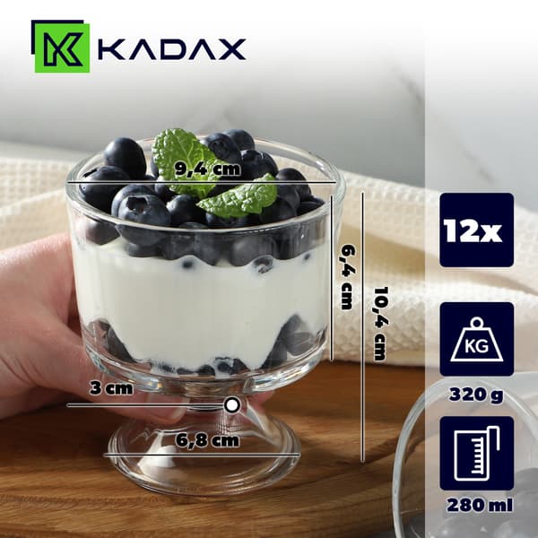 KADAX Glass- och dessertkoppar 290 ml Glasskoppar Set med 12