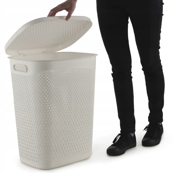 KADAX Tvättkorg med lock, stor plastbehållare, 55 l, vit