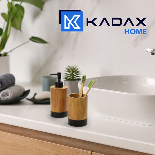 KADAX Badrumsmugg för tandborstar och tandkräm, träimitation