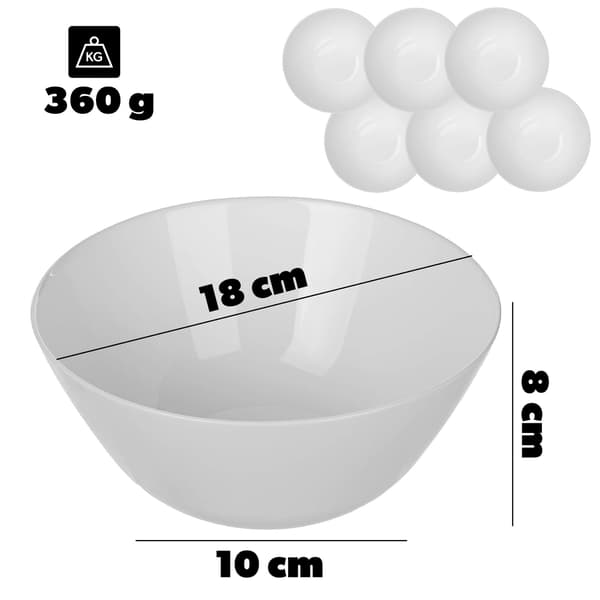 KADAX salatskål 18 cm glasskåle til suppe og snacks sæt hvid 6 stk.