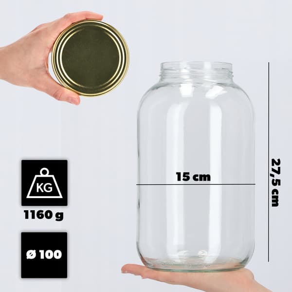 KADAX Krukke 4 L Glaskrukker til Honningmarmelade Låg Kapsler 1 stk. Diameter 100