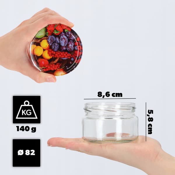 KADAX Denia säilykepurkit 250ml 10kpl 82mm + "Fruit" kansi