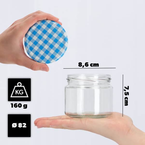 KADAX Sonka muurauspurkit 330ml 10kpl 82mm + "Blue Lattice" kansi