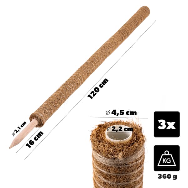 KADAX 3x Blomstöd 120cm Kokospåle 4,5cm Monsterapinne