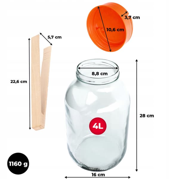 KADAX glaskrukke 4L til syltning af agurker med tang
