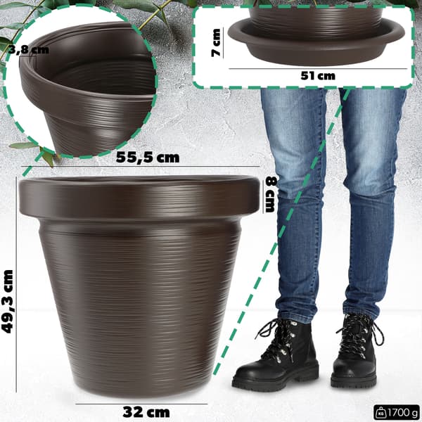 KADAX Urtepotte Havepotte til Blomster Låg med Underkop Stor Brun 55cm