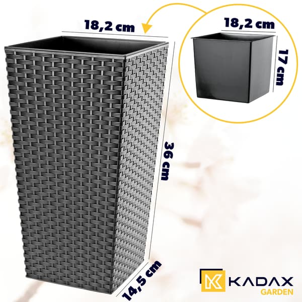 KADAX Urtepotte med Indsats, Urtepottedæksel, Høj Have Grafit 19x36cm