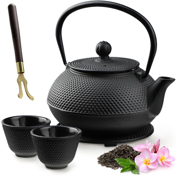 KADAX urtete-infuser støbejerns tekande 850ml kande + 2 kopper sort