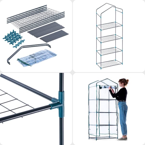 KADAX Mini balkondrivhus med hylder, 4 hylder, 170 x 68 x 48 cm