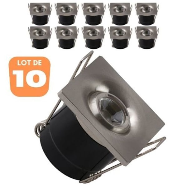 Set med 10 mini SILVIA 1W justerbara fyrkantiga mattkrom LED-strålkastare Matt krom