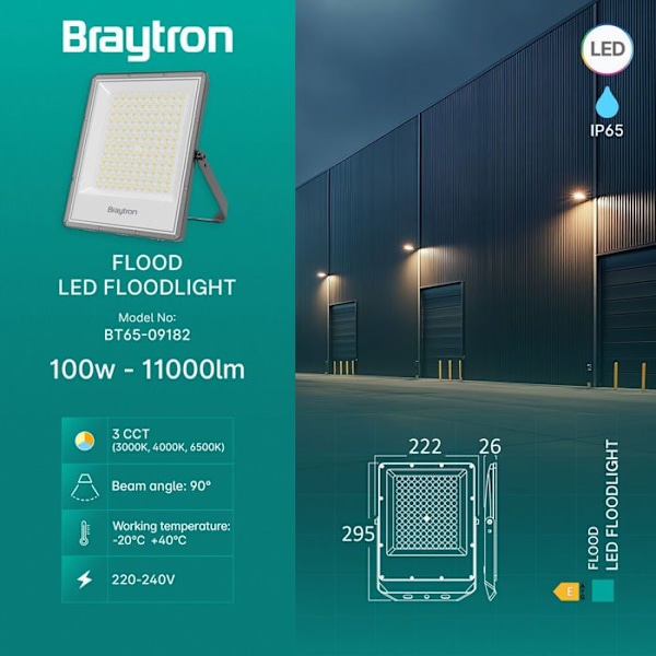 LED Projektor 100W 3 i 1 11000lm IP65 IK06 – Grå Grå