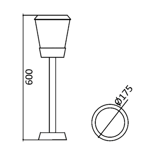 Utomhus Potelet Hög 600mm E27 IP54 Grå