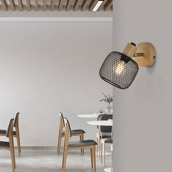 LED väggapplikation 1xE14 23W IP20 – Svart & trä Svart+Trä