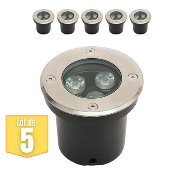 Set med 5 vattentäta infällda LED-spotlights 3W 300lm 4000K IP67 Matt krom