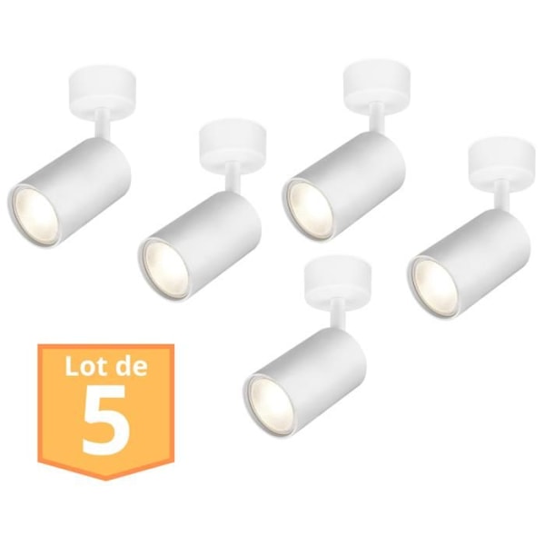 Set med 5 vita justerbara takspotlights GU10 35W Vit