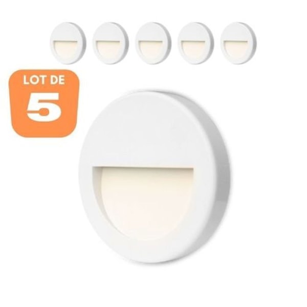 Set med 5 LED-väggspotlights VEKTAB1 rund vit 3W 3000K IP65 Vit