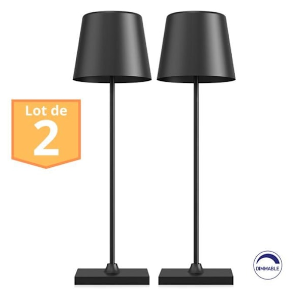 Set med 2 svarta uppladdningsbara bordslampor 3W 3000K IP44 Svart