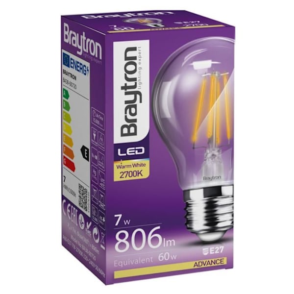 A60 LED glødelampe E27 7W 6500K Braytron