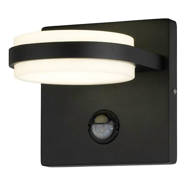 LED Væglampe - BERGEN-2DS - 12W - IP44 - Bevægelsessensor - Sort Aluminium Svart