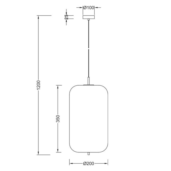 Opal glas cylinder pendel 23W IP20 E27 Diam 200mm Svart
