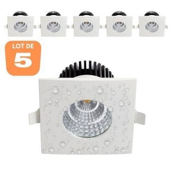 Set med 5 vattentäta IP65 6W fyrkantiga LED-spotlights Vit