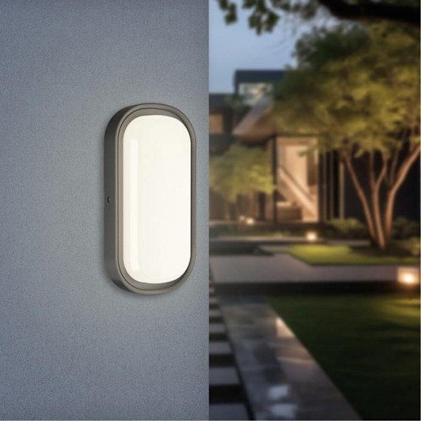 Oval væglampe LED 12W Sort 3i1 IP65 Svart