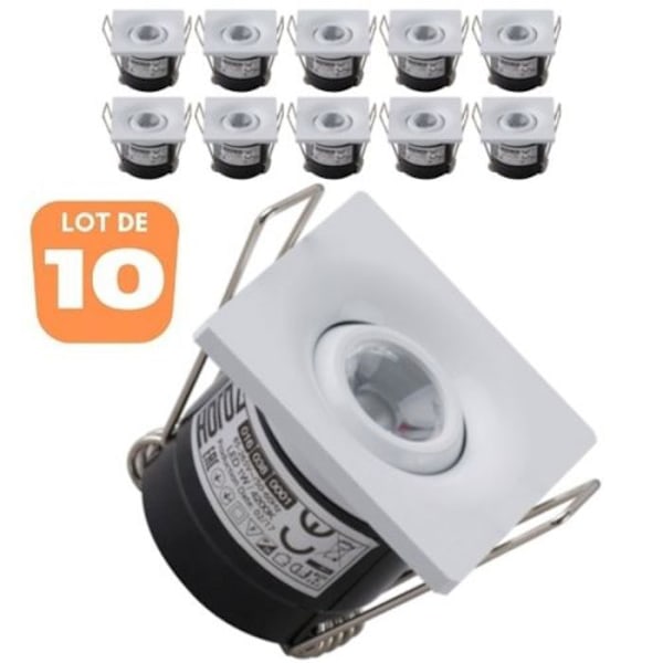 Set med 10 mini SILVIA 1W justerbara vita fyrkantiga LED-spotlights Vit
