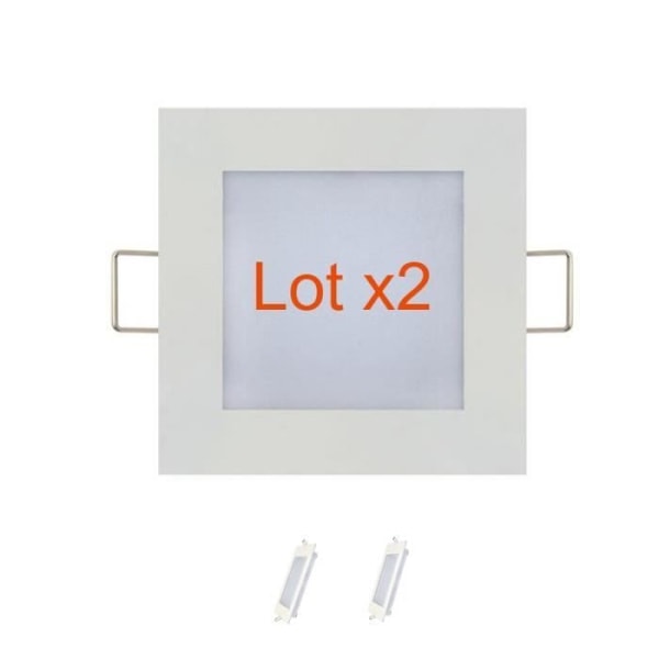 Sæt med 2 ekstra flade hvide firkantede LED-paneler 3W (Eq. 24W) 6400K Dim 90x90mm